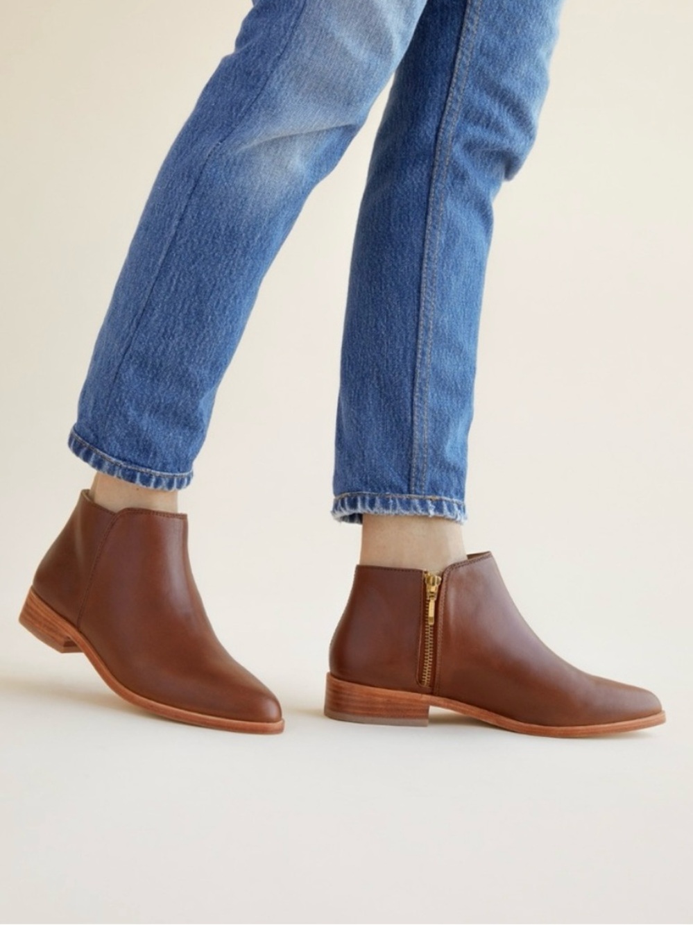 Nisolo Lana Zip Ankle Boot, Size 7.5, Brandy Leather, Like New